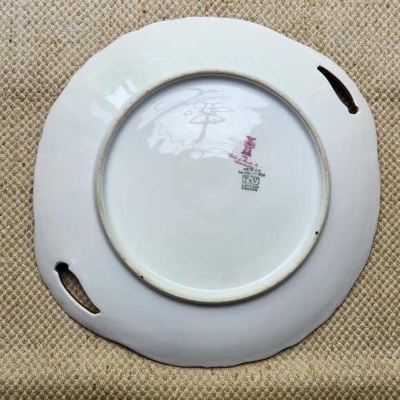 T & V Limoges Daisy Chain 2 Handled Venice Cake Plate 11" Heavy Gold Trim France - Picture 7 of 11